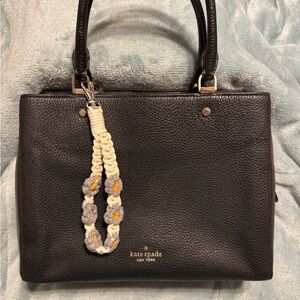 Braided Bag Charm Grey Flower Loop Design